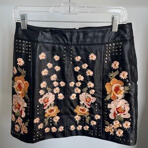 Free People embroidered leather mini skirt